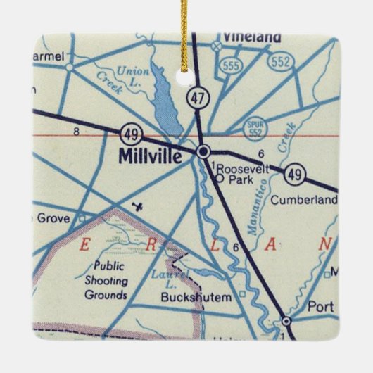 Millville NJ 50's Map Keramisch Ornament (Achterkant)