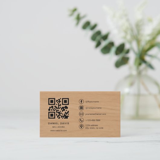 Millwork Hout Professioneel QR Code Visitekaartje (Staand voorkant)