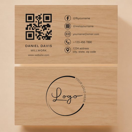Millwork Hout Professioneel QR Code Visitekaartje