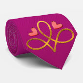 Milo Dale Hearts & Gold Design Roze Mannen Necktie Stropdas (Opgerold)