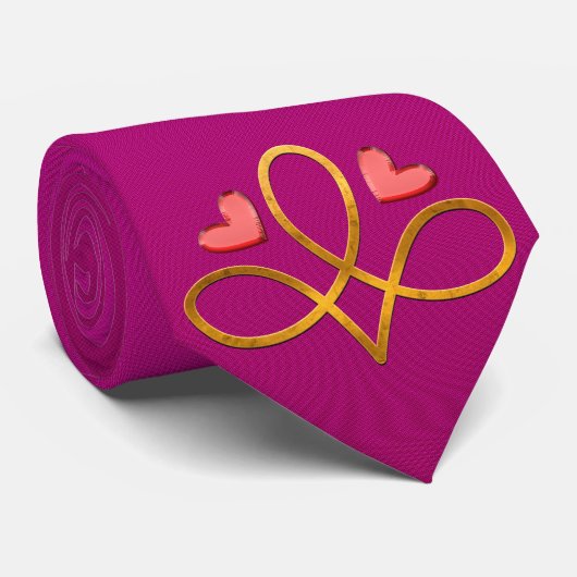 Milo Dale Hearts & Gold Design Roze Mannen Necktie Stropdas (Opgerold)