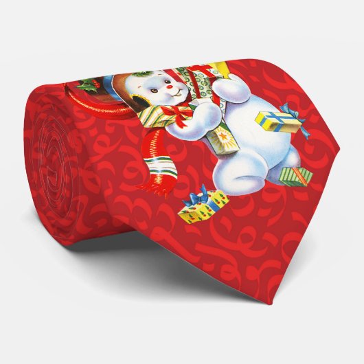 Milo Kerstmis Collectie  Snowman Red Stropdas (Opgerold)