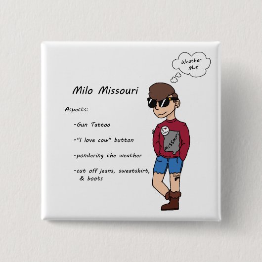Milo Missouri-personage Vierkante Button 5,1 Cm (Voorkant)