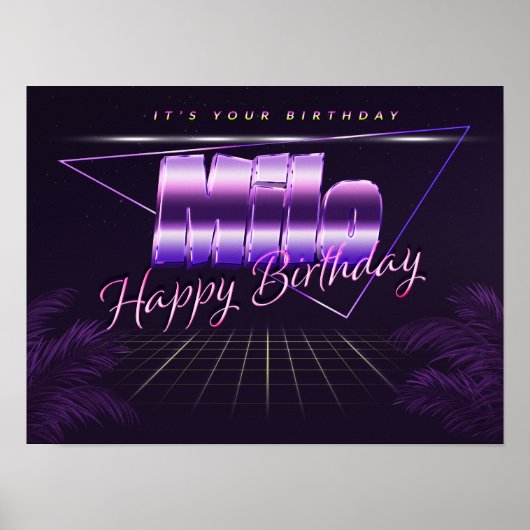 Milo Name Vorname lila retro Poster Geburtstag (Voorkant)