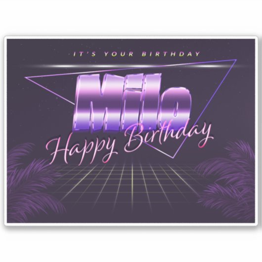 Milo Name Vorname lila retro Sticker Geburtstag (Voorkant)