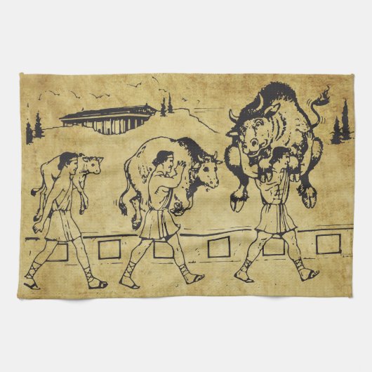 Milo van Croton en de stier - Gym Motivatie Theedoek (Horizontaal)