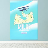 Milos, de Grieks-eilandkaart-reisposterkunst. Canvas Afdruk (Insitu (Houten vloer))