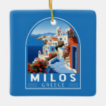 Milos Griekenland Reizen Kunst Vintage Keramisch Ornament<br><div class="desc">Milos retro vector reisontwerp. Milos of Melos is een vulkanisch Grieks eiland in het Egeïsch Zee,  net ten noorden van het Zee Kreta.</div>