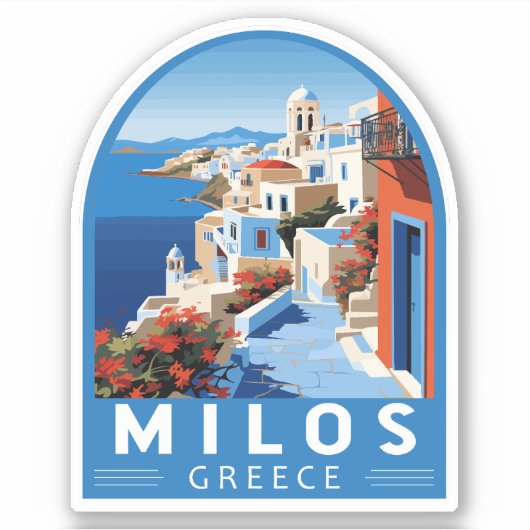 Milos Griekenland Reizen Kunst Vintage Sticker (Voorkant)