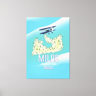 Milos, Grieks eiland Kaart reisposter kunst. Canvas Afdruk