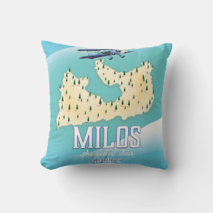 Milos, Grieks eiland Kaart reisposter kunst. Kussen