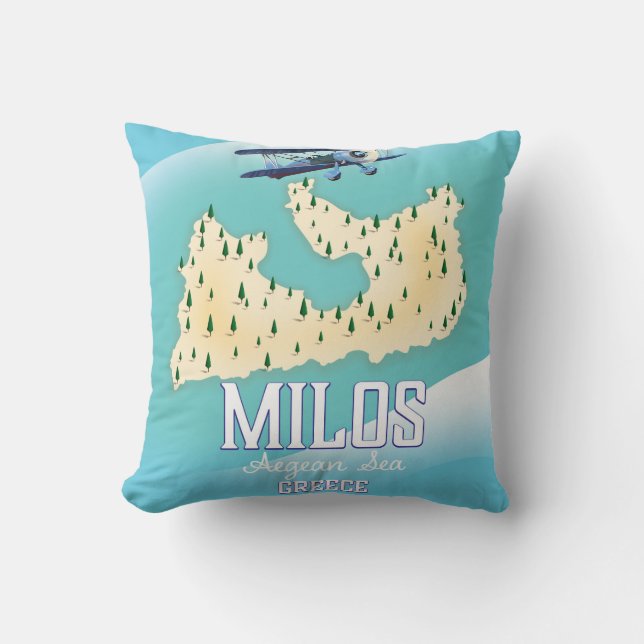 Milos, Grieks eiland Kaart reisposter kunst. Kussen (Voorkant)