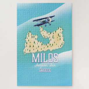 Milos, Grieks eiland Kaart reisposter kunst. Legpuzzel