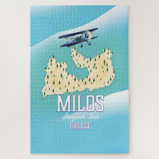 Milos, Grieks eiland Kaart reisposter kunst. Legpuzzel (Verticaal)