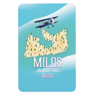 Milos, Grieks eiland Kaart reisposter kunst. Magneet