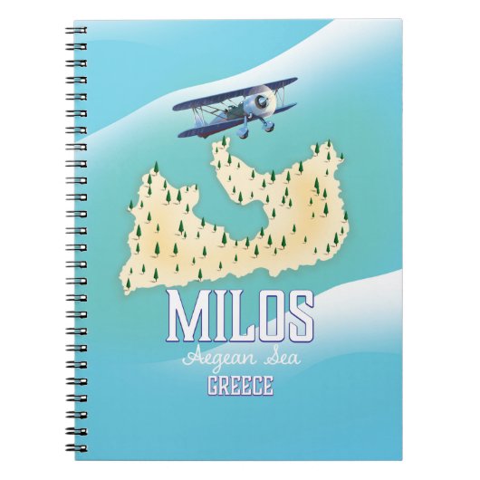 Milos, Grieks eiland Kaart reisposter kunst. Notitieboek (Voorkant)