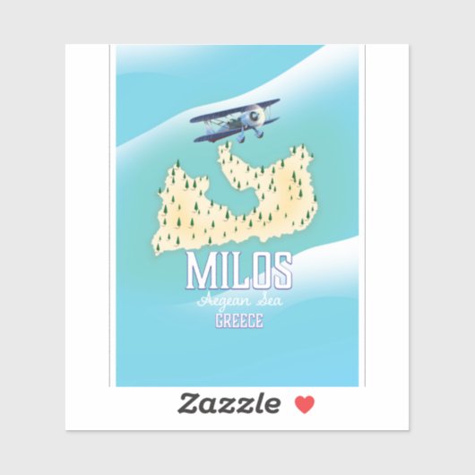 Milos, Grieks eiland Kaart reisposter kunst. Sticker (Vel)