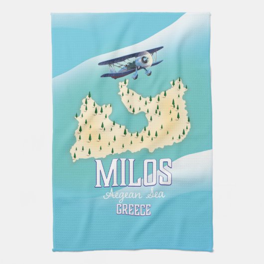 Milos, Grieks eiland Kaart reisposter kunst. Theedoek (Verticaal)