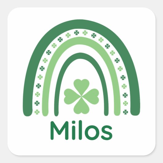 Milos Name Clover Boho Rainbow Vierkante Sticker (Voorkant)