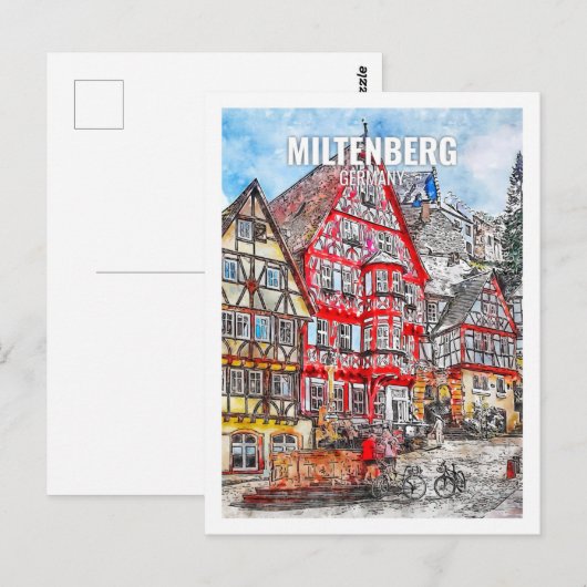 Miltenberg Duitsland Beroemde Reisplaats Waterverf Briefkaart (Voorkant / Achterkant)