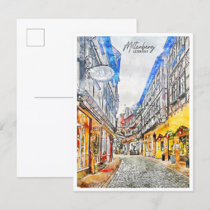 Miltenberg Duitsland vintage reizen waterverf Briefkaart