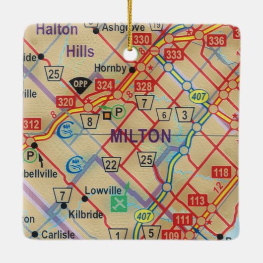 Milton Ontario Painted Map Keramisch Ornament (Achterkant)