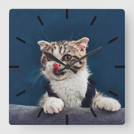 Milu Cat Vierkante Klok