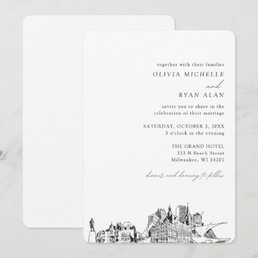 Milwaukee bruiloft elegante skyline uitnodiging (Voorkant / Achterkant)
