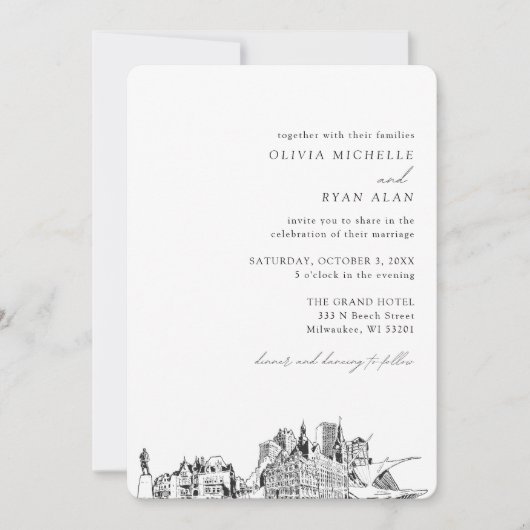 Milwaukee bruiloft elegante skyline uitnodiging (Voorkant)