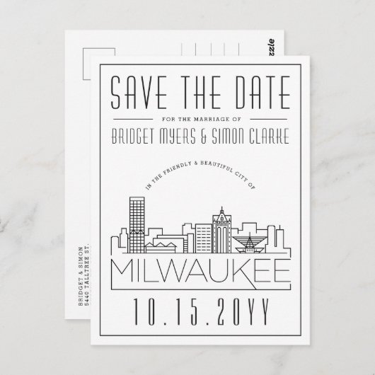Milwaukee bruiloft | Gestileerde skyline De datum  Briefkaart (Voorkant / Achterkant)
