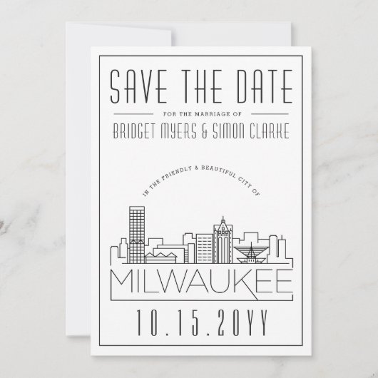Milwaukee bruiloft | Gestileerde skyline De datum Kaart (Voorkant)