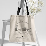 Milwaukee bruiloft | Gestileerde skyline Tote Bag<br><div class="desc">Een bijzondere bruiloft canvas tas voor een bruiloft die plaatsvindt in de prachtige stad Milwaukee,  Wisconsin. Dit tas toont de skyline van de stad met daaronder de naam. Dit wordt gevolgd door uw trouwdag informatie in een bijpassende open gevoerde stijl.</div>