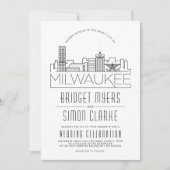Milwaukee bruiloft | Gestileerde Skyline uitnodigi Kaart (Voorkant)