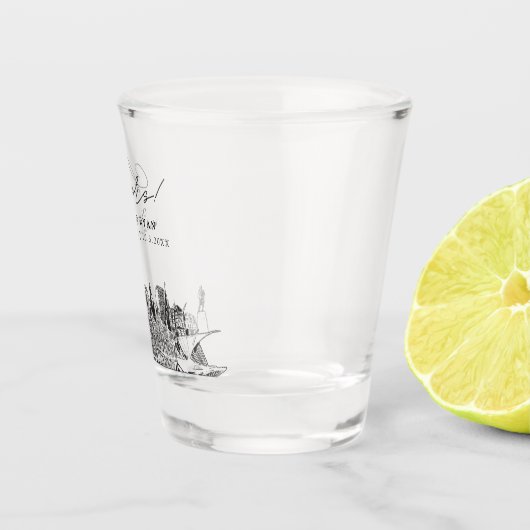 Milwaukee bruiloft gunst gepersonaliseerd gejuich shot glas (Rechts)