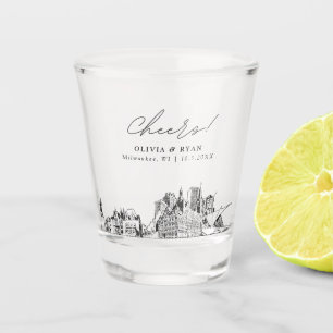 Milwaukee bruiloft gunst gepersonaliseerd gejuich shot glas