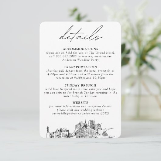 Milwaukee bruiloft verticale details informatiekaartje (Staand voorkant)