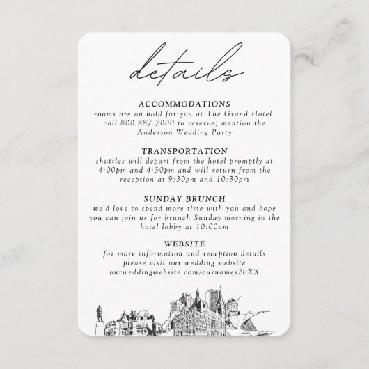 Milwaukee bruiloft verticale details informatiekaartje (Voorkant)