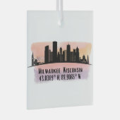 Milwaukee City Skyline Latitude en Longitude Glas Ornament (Voorkant Rechts)