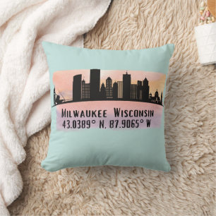 Milwaukee City Skyline Latitude en Longitude Kussen