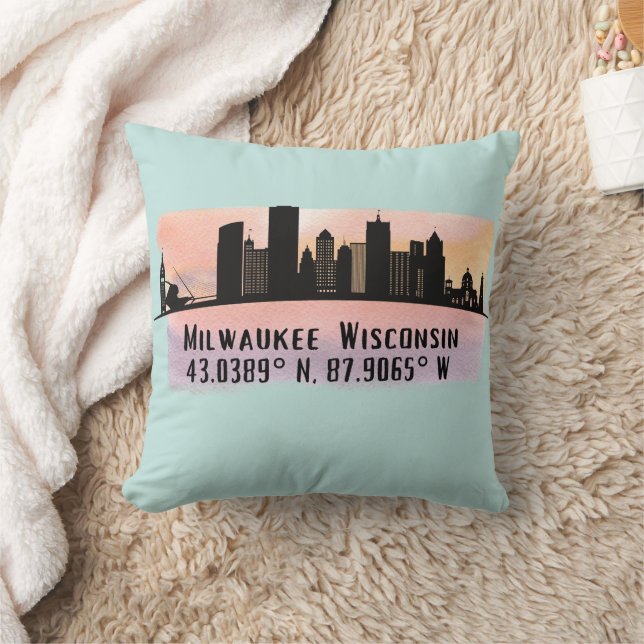 Milwaukee City Skyline Latitude en Longitude Kussen (Deken)