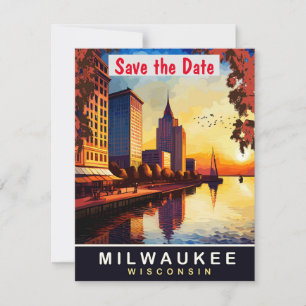 Milwaukee City Skyline Retro trouwuitnodiging Save The Date