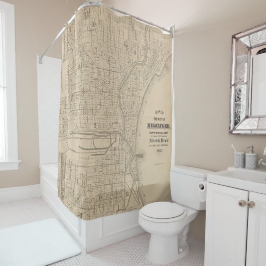  Milwaukee, kaart van Wisconsin Douchegordijn (In situ)