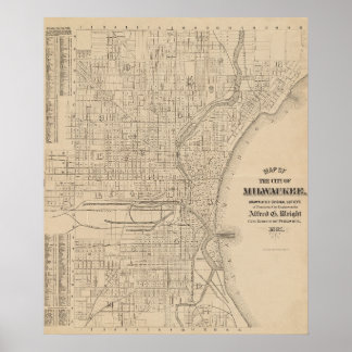  Milwaukee, kaart van Wisconsin Poster