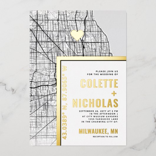 Milwaukee Love Locator | Stad thema bruiloft Folie Uitnodiging (Voorkant)