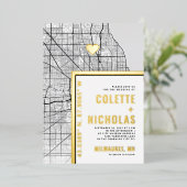 Milwaukee Love Locator | Stad thema bruiloft Folie Uitnodiging (Staand Voorkant)