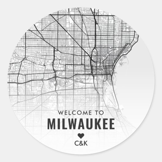 Milwaukee, Minnesota Stadsplattegrond | Bruiloft W Ronde Sticker (Voorkant)