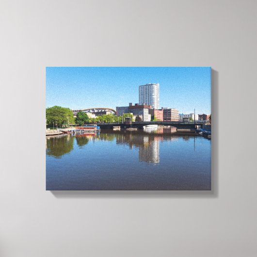 Milwaukee rivierfront en State Street-brug Canvas Afdruk (Voorkant)