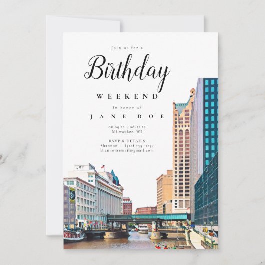 Milwaukee Skyline Birthday Weekend Invitation Kaart (Voorkant)