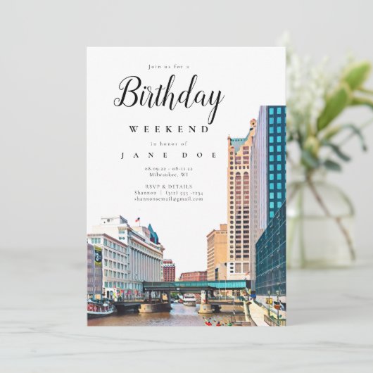 Milwaukee Skyline Birthday Weekend Invitation Kaart (Staand voorkant)