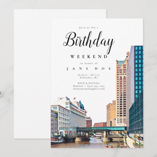 Milwaukee Skyline Birthday Weekend Invitation Kaart (Voorkant / Achterkant)